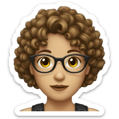 Girl with glasses green eyes and brown curly hair fringe sticker