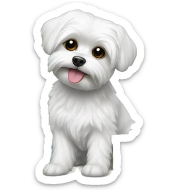 Maltese dog next to the Christmas tree sticker