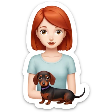 Red haired girl with black short haired dachshund  sticker