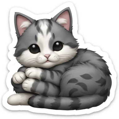 dark grey and white small cat with his eyes closed lying down leaning on its elbow with its paw curled under its head holding it up sticker