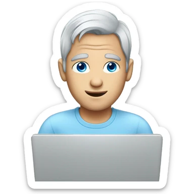 Men grey hair blue eyes with laptop sticker