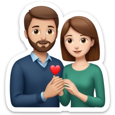 A brown haired man with a short beard proposing to a brown haired girl sticker