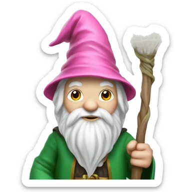 Gnome wizard with green clothes with pink net in hand sticker