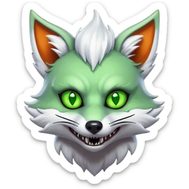 zombie fox portrait, head and shoulders only, torn tail fur visible, sinister grin, glowing toxic eyes, spooky fantasy style, 3D cartoon, mobile game icon style, clean background, no text, no watermark
 sticker