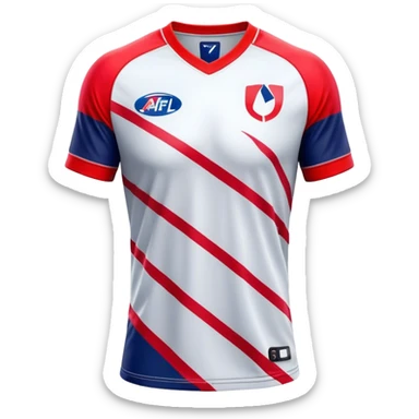 Cinematic Realistic image of an AFL jersey rendered in vibrant team colors with detailed fabric textures and dynamic creases, illuminated by bold, stadium lighting that accentuates its sporty character sticker