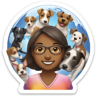 a girl with her six dogs rolling the world  sticker