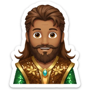 Pan, God of Nature from Gods and Goddesses with long brown hair and beard, brown sequin outfit sticker