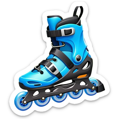 An icon featuring a pair of colorful inline rollerblades resting on a park path. The background showcases winding park pathways, lush green trees, and vibrant flowers along the way. The scene radiates a sense of freedom and outdoor activity under a clear blue sky. Transparent background sticker