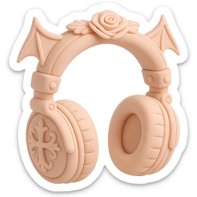 Remove the background, keep only the pink gothic headphones in fondant cake art style, with sculpted gothic decorations and pastel pinks, with no background. sticker