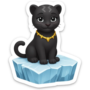 Make the black panther look feminine, keep it on an iceberg, in emoji style with no background. The style should resemble apple style emojis with concise details. sticker