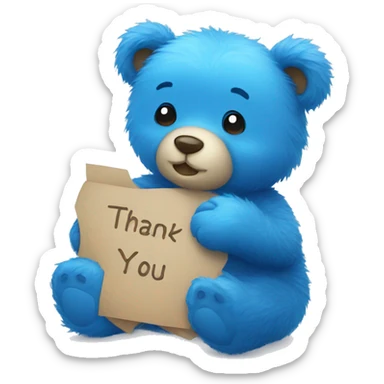 Blue fuzzy bear showing thank you  sticker