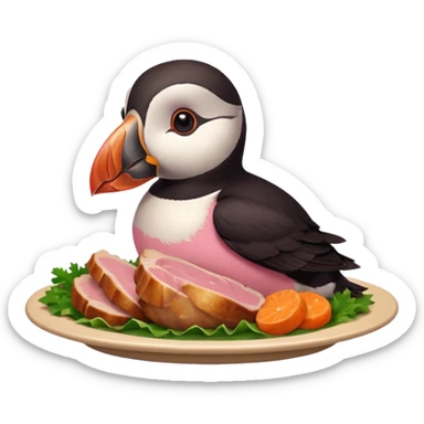 pink puffin that is pink-colored eating roast dinner sticker