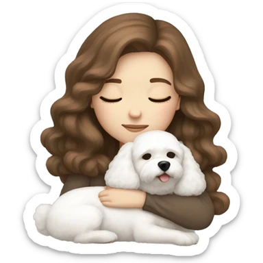 White girl brown hair sleeping with Mini Bichon sticker