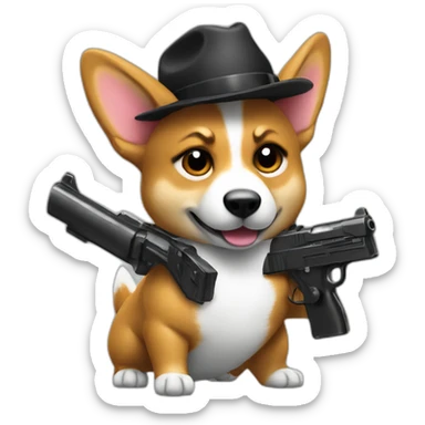 gangster corgy with a gun sticker