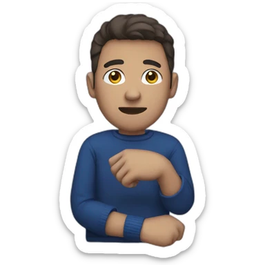 guy with a dark blue sweater and a cast on his broken left hand sticker