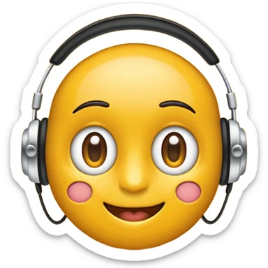 Ein gelber runder Emoji. Augen geslossen. Total im moment. Glpcklich, leichtes lächeln. Verträumt. Leichtigkeit. Freiheit. Overearkopfkörer auf und im hintergrund kleine musiknoten sticker