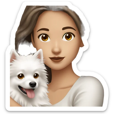 20 year old women with brown hair and brown eyes holding a white japanese spitz dog sticker