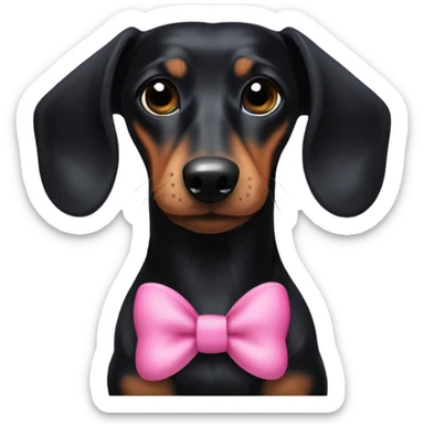 A small all black hair Dachshund with a pink bow sticker