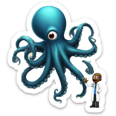 Black Alien Octopus with a scared scientist  sticker