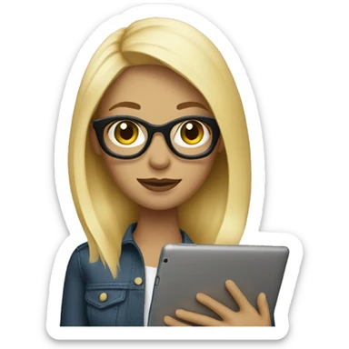 Designer blonde with an iPad tablet sticker
