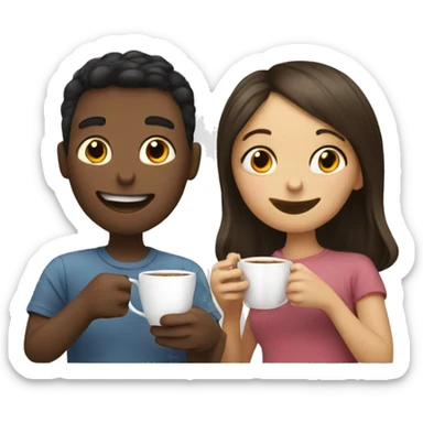 A boy drinking tea and girl drinking coffee  sticker