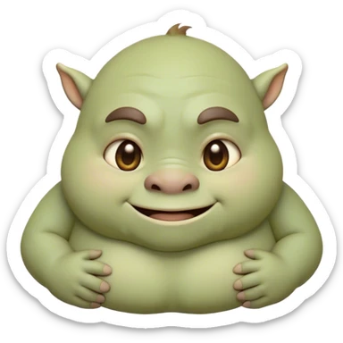 Cinematic Cute Ogre Portrait Emoji, with a surprisingly endearing, plump and huggable figure in soft earthy greens and browns, featuring big, kind eyes and a bashful smile, simplified yet irresistibly adorable, highly detailed with a soft glowing outline that captures the charm of a friendly giant who seems ready for a warm hug! sticker