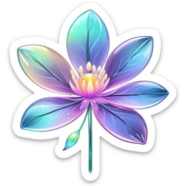 Dark Pastel iridescent transparent bio-luminescent flower with thin glossy glass petals sticker