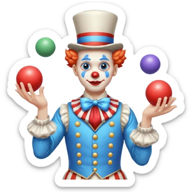 circus juggler clown juggling balls white and blue sticker