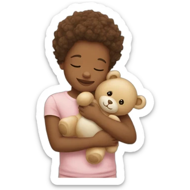 The newborn  hugs a teddy bear sticker