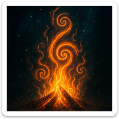 a bonfire with hypnotic spiral patterns in the flames, enchanting, mystical, glowing, surreal atmosphere sticker