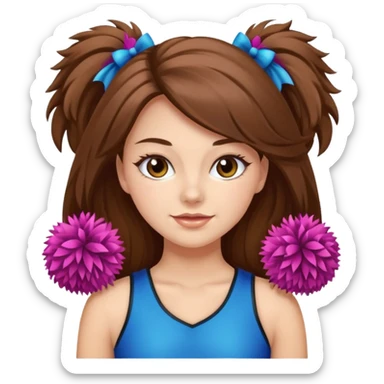 cheerleader with long brown hair and 2 pom poms sticker