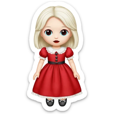 Toy ragdoll in red dress  sticker