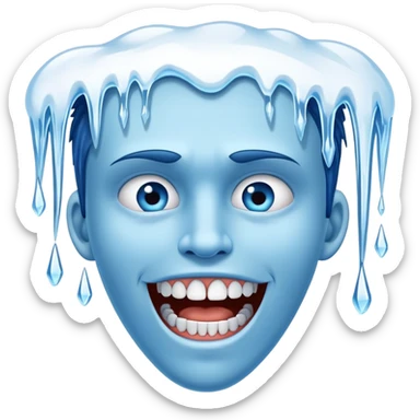 Blue face with chattering teeth, icicles hanging from face, freezing cold expression sticker