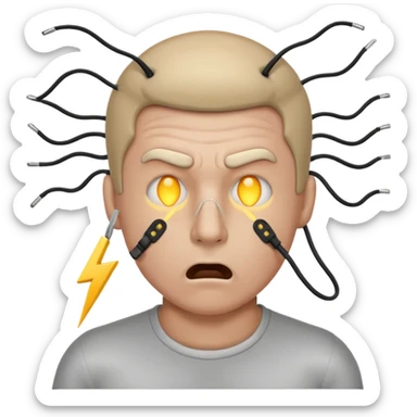 Electric shock emoji man with LAN wire in nose sticker