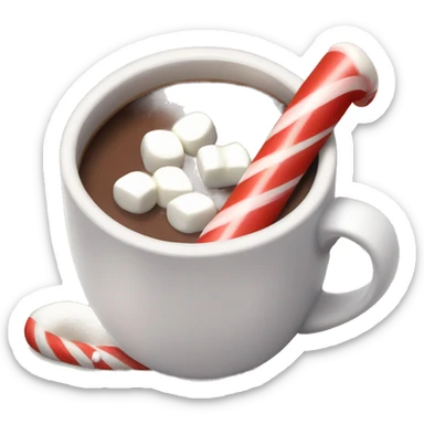 Cup of hot chocolate with marshmallows and a candy cane sticker
