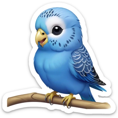 Cinematic Comical Blue Budgie Portrait Emoji, Head tilted dramatically with an exaggeratedly amused expression, featuring a striking blue feathered fur with a glossy finish, wide, expressive dark eyes filled with playful disbelief, Simplified yet hilariously expressive features, highly detailed, glowing with a slightly sassy glow, high shine, dramatic yet playful, stylized with an air of cheeky mischief, bright and endearing, soft glowing outline, capturing the essence of a spirited and over-the-top budgie, so meme-worthy it feels like it could side-eye its way into internet fame instantly! sticker