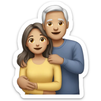 A girl hugs her two elderly parents (light skin color, dark hair) sticker