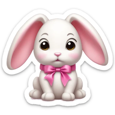 Baby pink bunny with floppy ears and a pink ribbon sticker