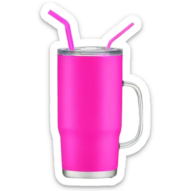 Bright pink 40oz Stanley tumbler with handle and a clear straw sticker