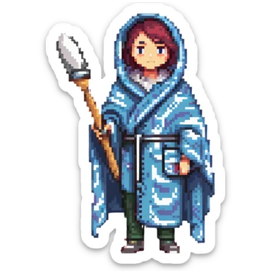 sick artist wrapped in a blanket holding a paintbrush sticker