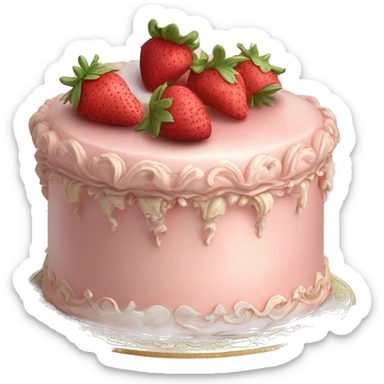 vintage rococo highly detailed pale pink cake with strawberries sticker