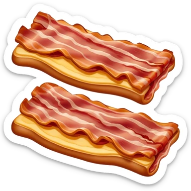 Cinematic crispy sizzling bacon, slightly curled, golden-brown with a perfect crunch, glistening with rich flavor, deep warm tones, served on a breakfast plate, comforting and indulgent. sticker