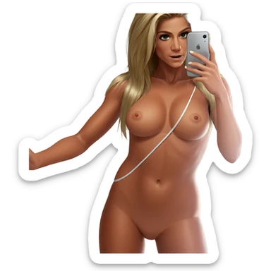 blonde girl taking mirror selfie sticker