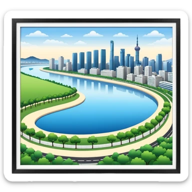 Hangang river, city skyline, and park sticker