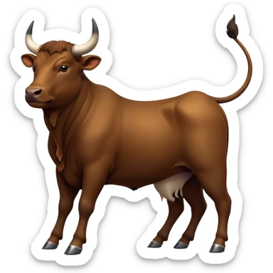 cinematic-[brown bull]-realistic-full-body-standing-emoji,-tail-flicking-lazily,-head-tilted-dramatically,-sleek-[brown]-fur,-simplified-yet-realistic-focused-features,-highly-detailed,-glowing-with-an-almost-sarcastic-glow sticker