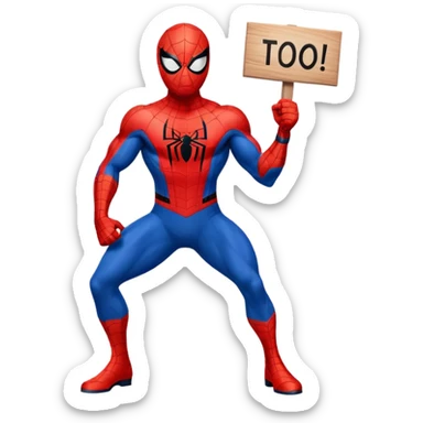 Spider-Man holding a sign that says too short sticker