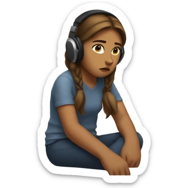 Girl sitting on horse with headphones on looking sad sticker