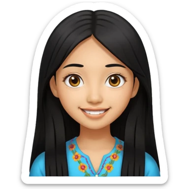 20 yr old asian woman hair  center part big eyes big smile tanned skin straight black hair hippie part hair  sticker