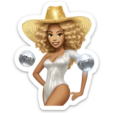 Beyonce with a mirrorball hat sticker