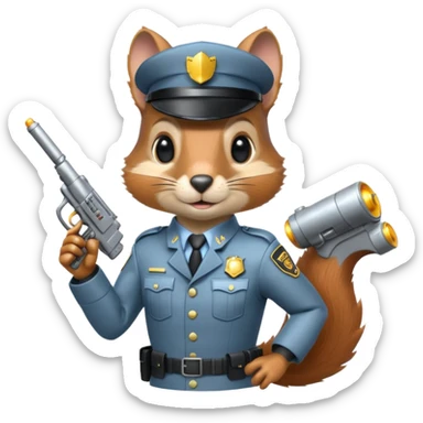 half robot futuristic squirrel cop sticker